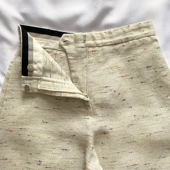 EMILIO PUCCI CREAM COLORFUL MARLED LINEN BLEND EXTRA WIDE LEG FORMAL PANTS - 6 - Picture 6 of 8